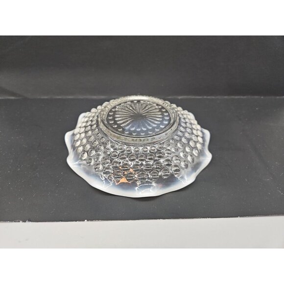 Vintage Moonstone Opalescent Hobnail Ruffle Edge Shallow Glass Dish - Picture 8 of 9